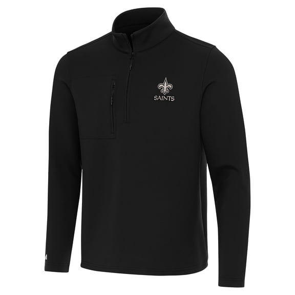 Men's Antigua Black New Orleans Saints Insider Quarter-Zip Jacket