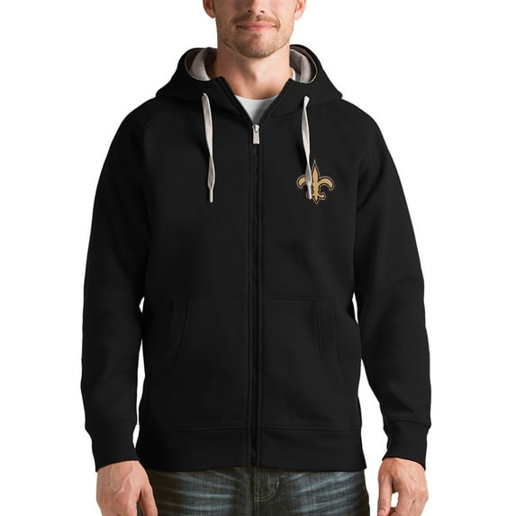 Men's Antigua Black New Orleans Saints Victory Full-Zip Hoodie