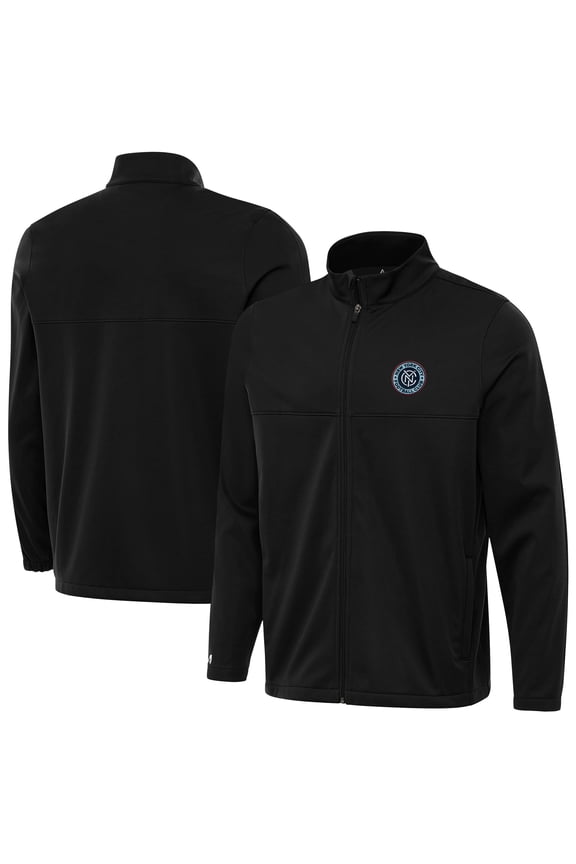 Men's-Antigua Black New York City FC Links 2 Full-Zip Golf Jacket