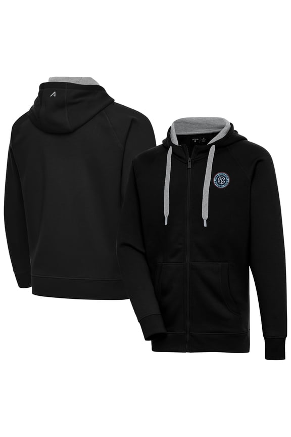 Men's-Antigua  Black New York City FC Victory Fleece Raglan Full-Zip Hoodie