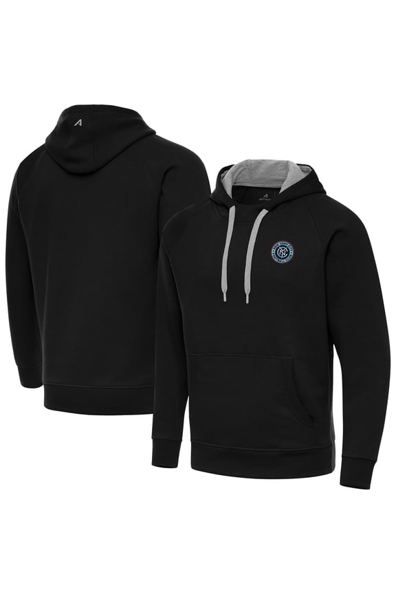 Men's-Antigua Black New York City FC Victory Fleece Raglan Pullover Hoodie