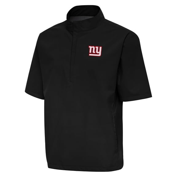 Men's Antigua Black New York Giants Brisk Short Sleeve Quarter-Zip Windshirt
