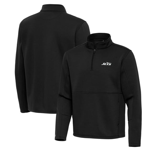 Men's Antigua Black New York Jets Twist Quarter-Zip Pullover Jacket