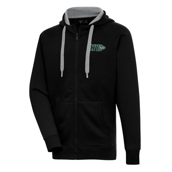 Men's Antigua Black New York Jets Victory Full-Zip Hoodie