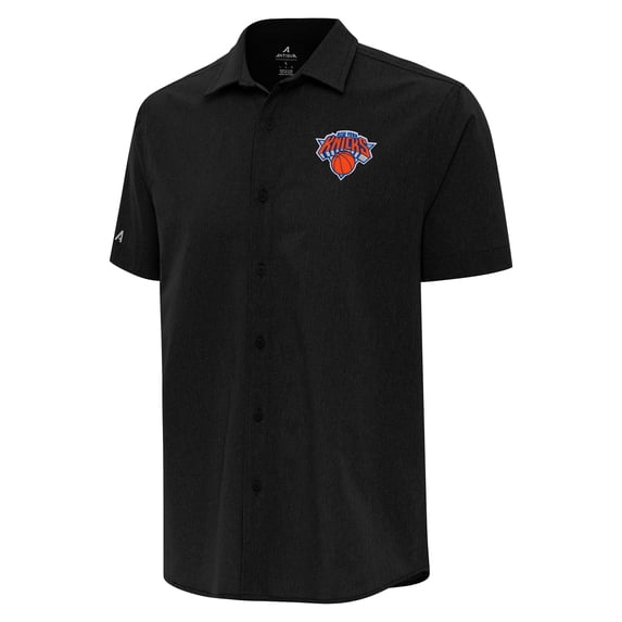 Men's Antigua Black New York Knicks Activate Woven Short Sleeve Button-Up Shirt
