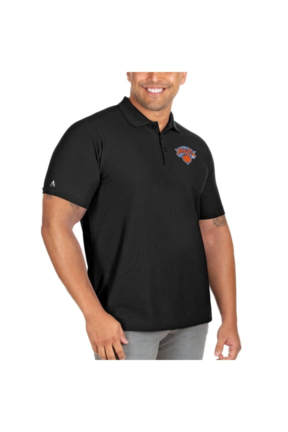 Men's Antigua Black New York Knicks Big & Tall Legacy Pique Polo