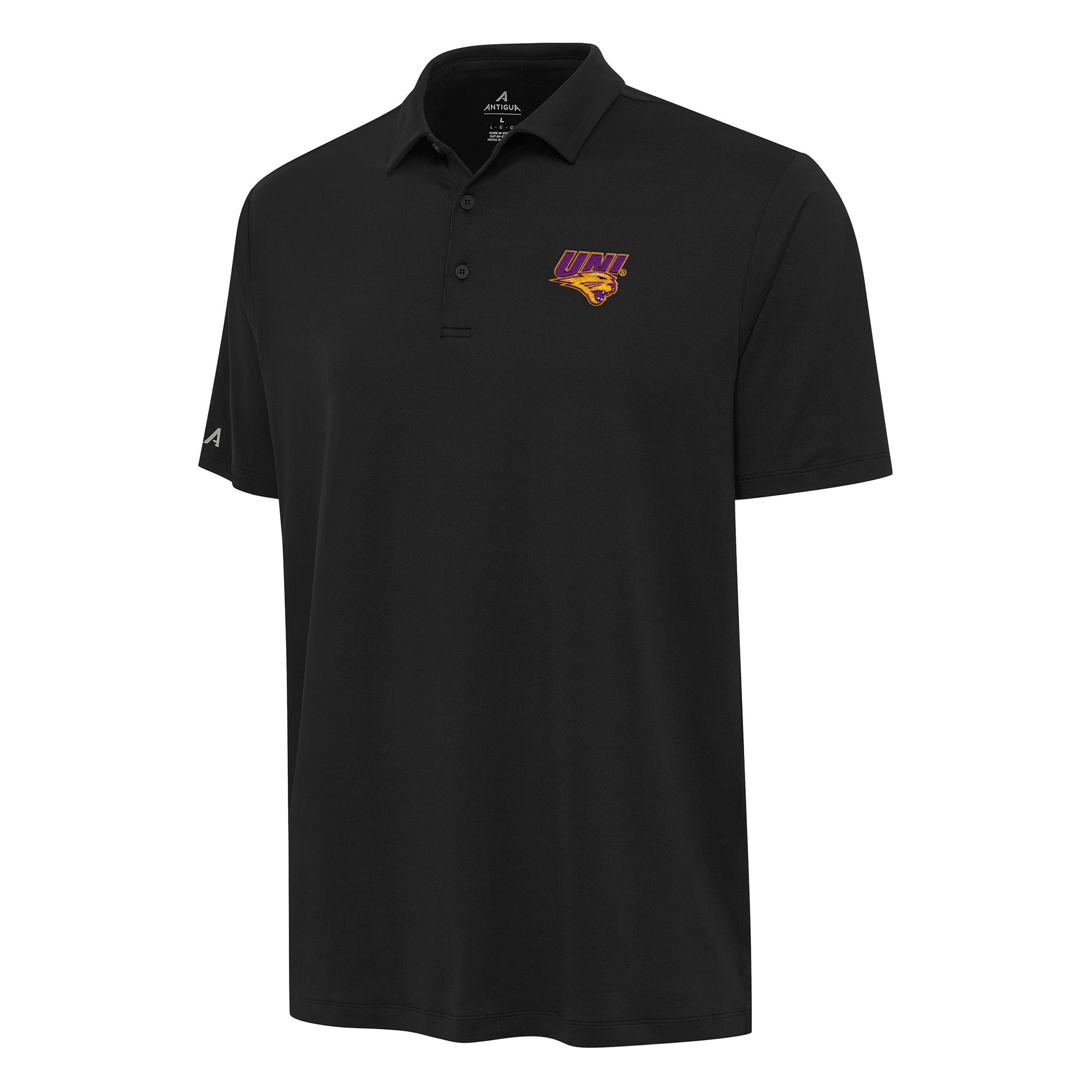 Men's Antigua Black Northern Iowa Panthers Reprocess Polo