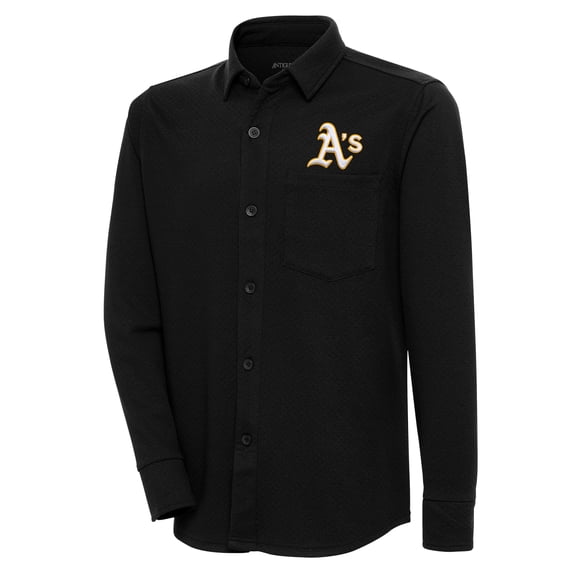 Men's Antigua Black Oakland Athletics Steamer Button-Up Shacket
