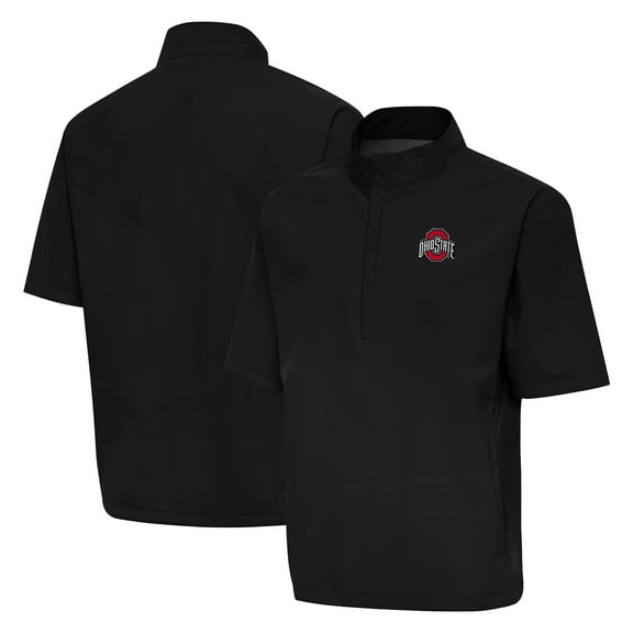 Men's Antigua Black Ohio State Buckeyes Brisk Short Sleeve Quarter-Zip Windshirt