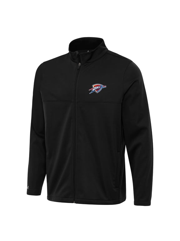 Men's Antigua Black Oklahoma City Thunder Links 2 Full-Zip Golf Jacket