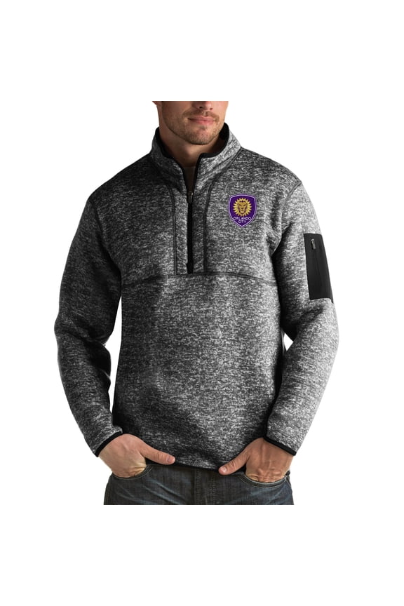 Men's Antigua Black Orlando City SC Fortune Quarter-Zip Pullover Jacket