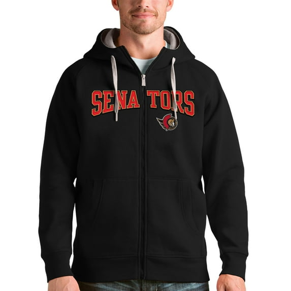 Men's Antigua Black Ottawa Senators Wordmark Victory Full-Zip Hoodie