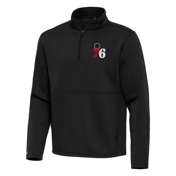 Men's Antigua Black Philadelphia 76ers Twist Quarter-Zip Pullover Top