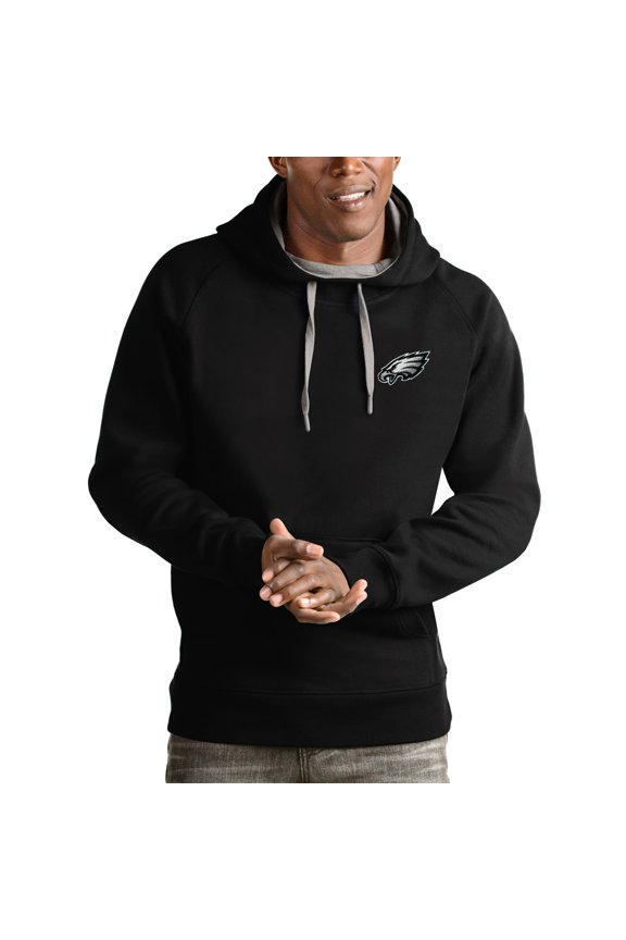Men's Antigua Black Philadelphia Eagles Logo Victory Pullover Hoodie