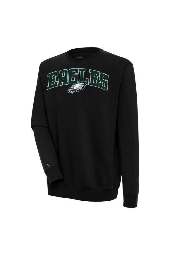 Men's Antigua Black Philadelphia Eagles Victory Chenille Pullover Sweatshirt
