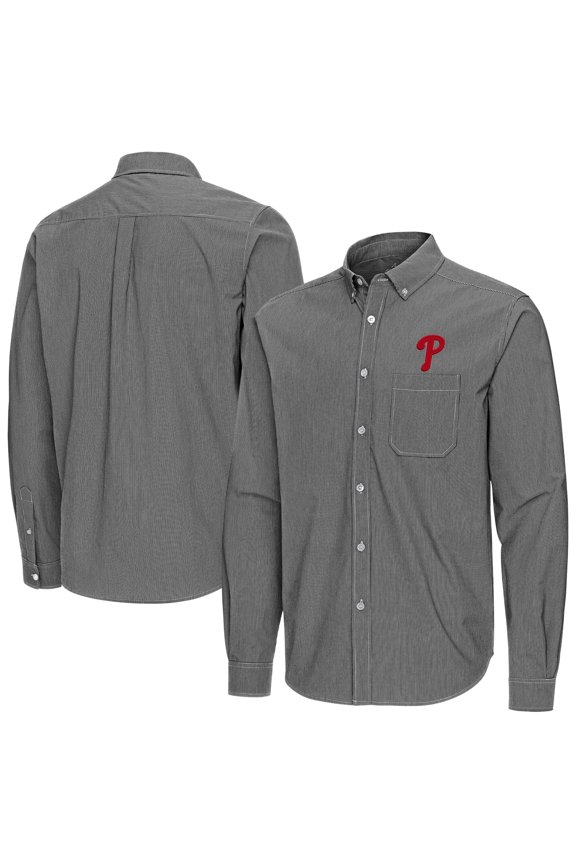 Men's Antigua Black Philadelphia Phillies Porter Woven Long Sleeve Button-Down Shirt