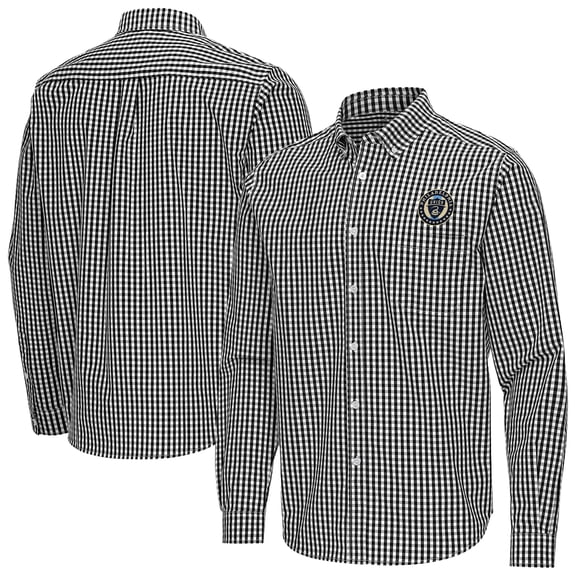 Men's Antigua Black Philadelphia Union Ellis Tri-Blend Long Sleeve Button-Down Shirt