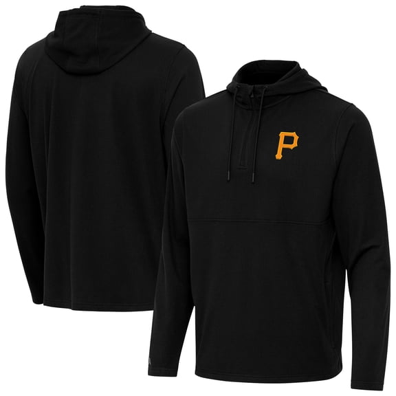 Men's Antigua Black Pittsburgh Pirates Connected Quarter-Zip Pullover Hoodie