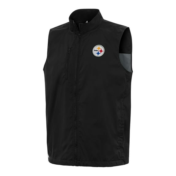 Men's Antigua Black Pittsburgh Steelers Brisk Full-Zip Vest