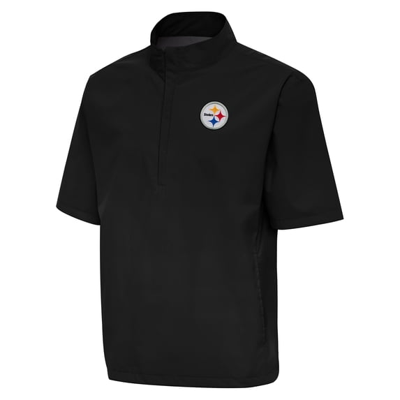 Men's Antigua Black Pittsburgh Steelers Brisk Short Sleeve Quarter-Zip Windshirt
