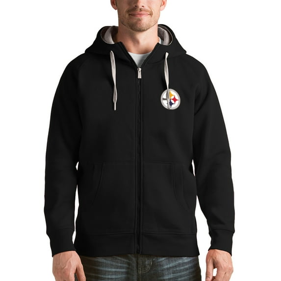 Men's Antigua Black Pittsburgh Steelers Victory Full-Zip Hoodie