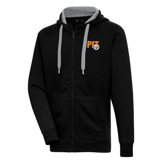 Men's Antigua Black Pittsburgh Steelers Victory Full-Zip Hoodie