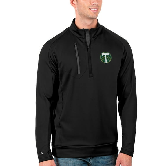 Men's Antigua Black Portland Timbers Generation Quarter-Zip Pullover Jacket