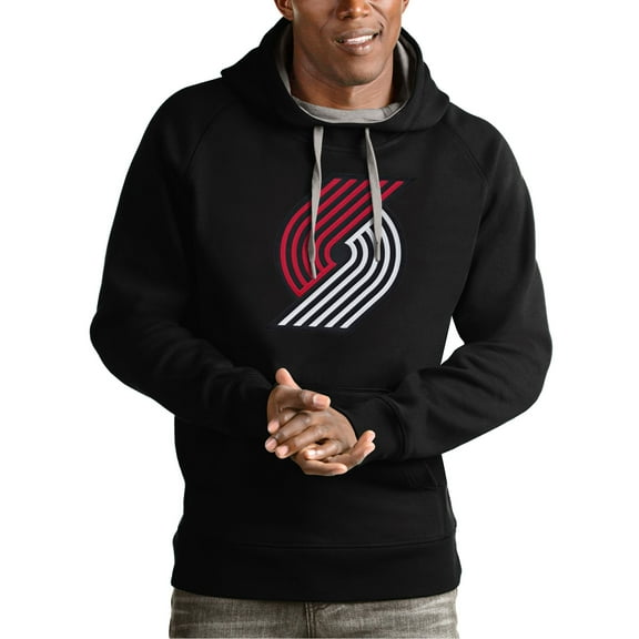 Men's Antigua Black Portland Trail Blazers Team Logo Victory Pullover Hoodie