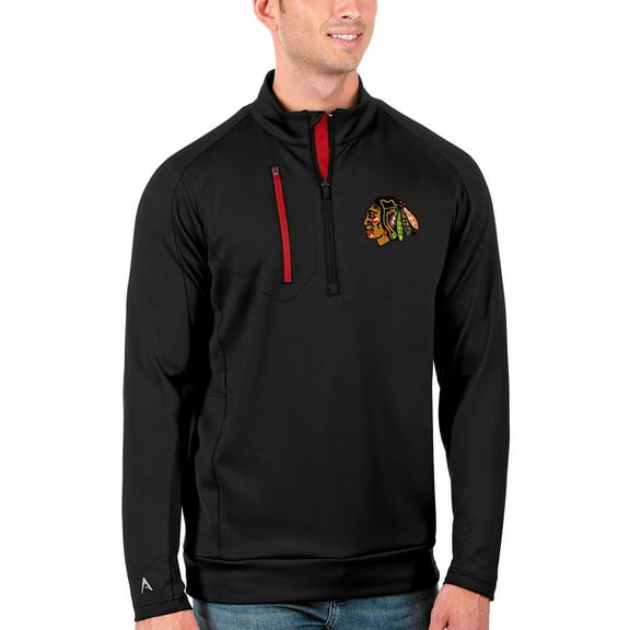 Men's Antigua Black/Red Chicago Blackhawks Generation Quarter-Zip Pullover Jacket