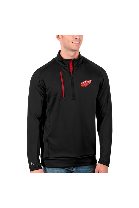 Men's Antigua Black/Red Detroit Red Wings Generation Quarter-Zip Pullover Jacket