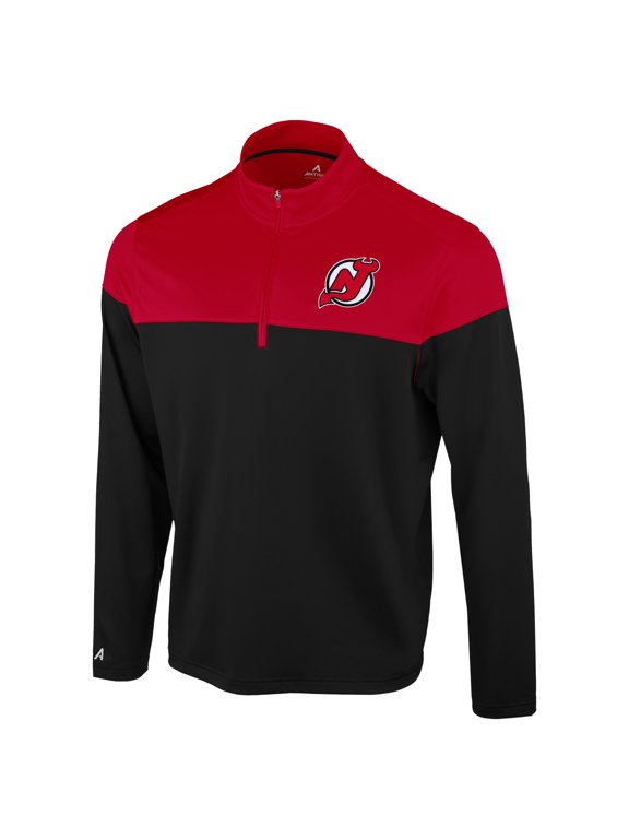 Men's Antigua Black/Red New Jersey Devils Hinder Quarter-Zip Pullover