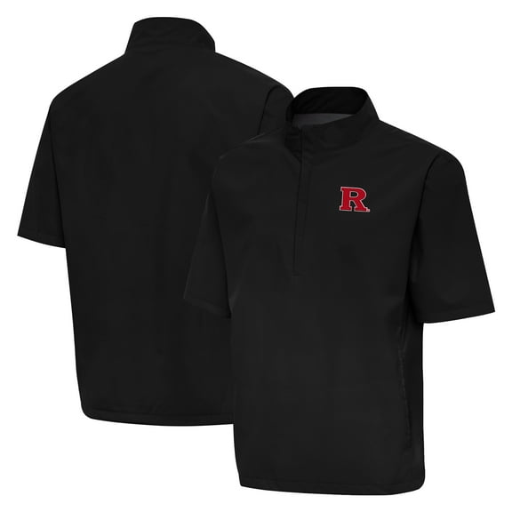 Men's Antigua Black Rutgers Scarlet Knights Brisk Short Sleeve Quarter-Zip Windshirt