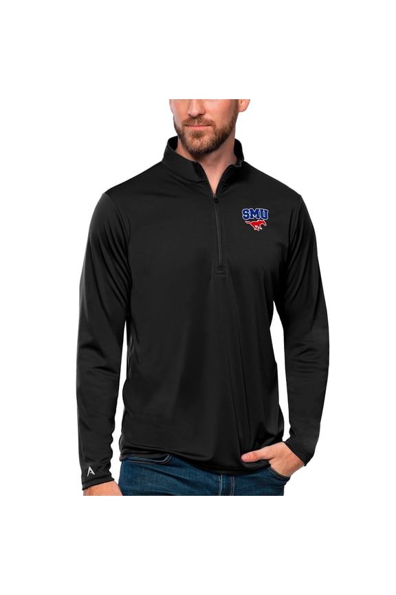 Men's Antigua Black SMU Mustangs Tribute Quarter-Zip Top