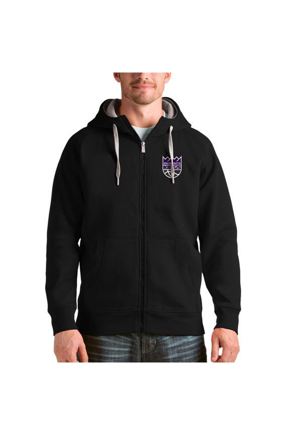 Men's Antigua Black Sacramento Kings Logo Victory Full-Zip Hoodie