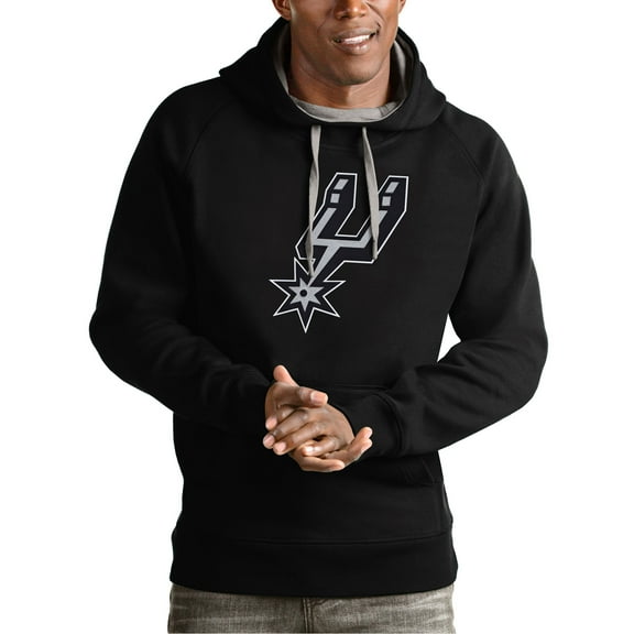 Men's Antigua Black San Antonio Spurs Team Logo Victory Pullover Hoodie