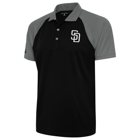 Men's Antigua Black San Diego Padres Metallic Nova Polo