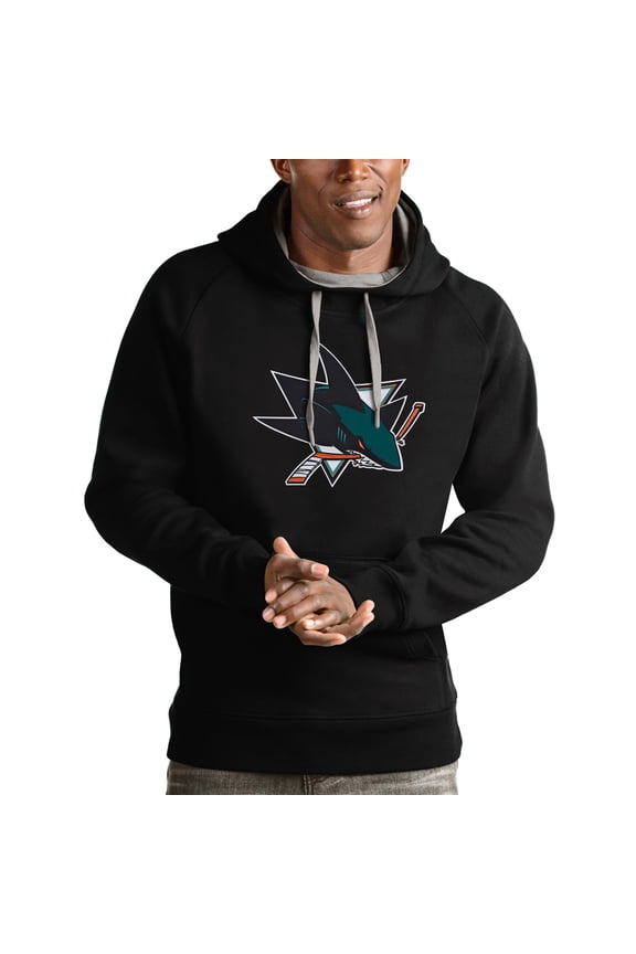 Men's Antigua Black San Jose Sharks Logo Victory Pullover Hoodie