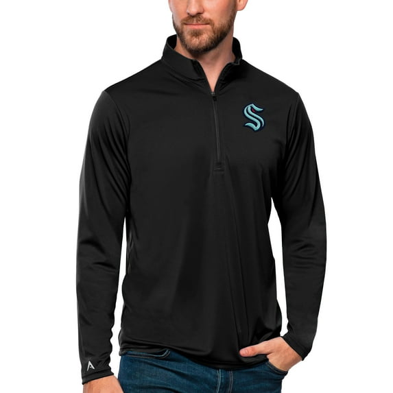 Men's Antigua Black Seattle Kraken Tribute Quarter-Zip Pullover Top