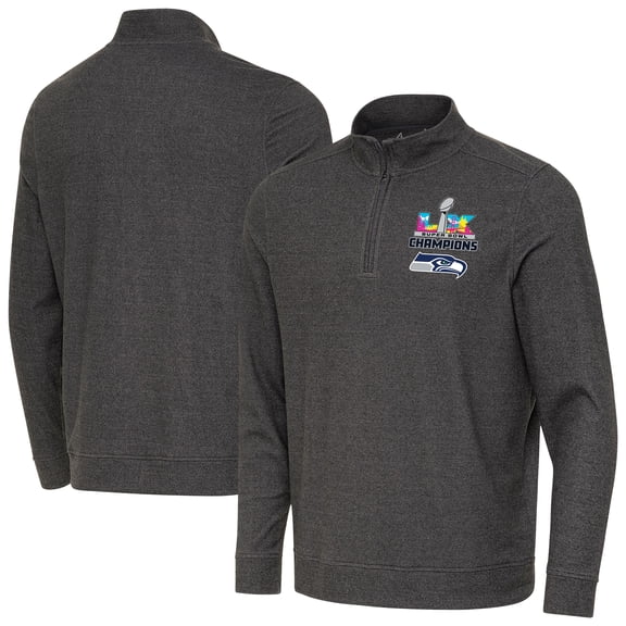 Men's Antigua Black Seattle Seahawks Super Bowl LX Champions Subtle Quarter-Zip Pullover