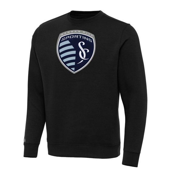 Men's Antigua Black Sporting Kansas City Big & Tall Team Crest Victory Pullover Sweatshirt