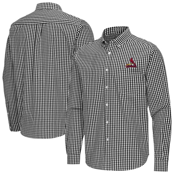 Men's Antigua Black St. Louis Cardinals Ellis Woven Tri-Blend Button-Down Shirt