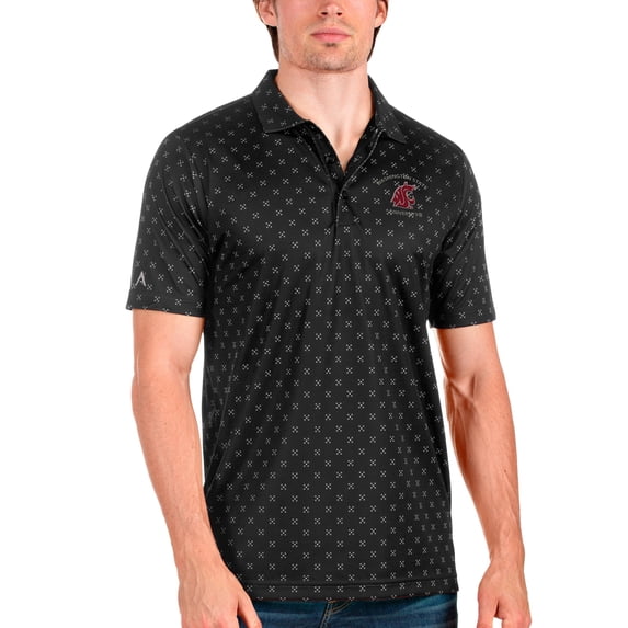 Men's Antigua Black/Steel Washington State Cougars Spark Polo