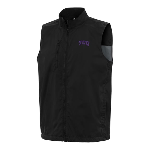 Men's Antigua  Black TCU Horned Frogs Brisk Full-Zip Vest