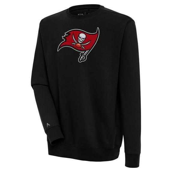 Men's Antigua Black Tampa Bay Buccaneers Victory Crewneck Pullover Sweatshirt