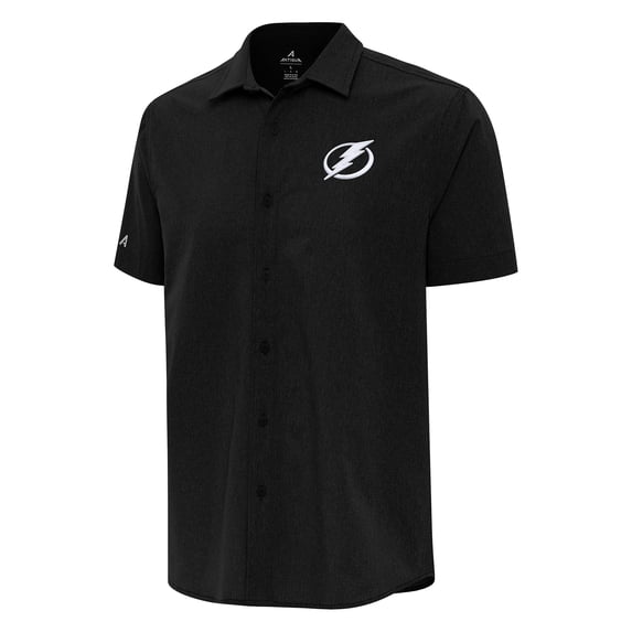 Men's Antigua Black Tampa Bay Lightning Activate Woven Short Sleeve Button-Up Shirt