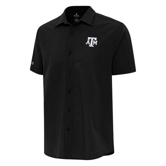 Men's Antigua  Black Texas A&M Aggies Activate Woven Short Sleeve Button-Down Shirt