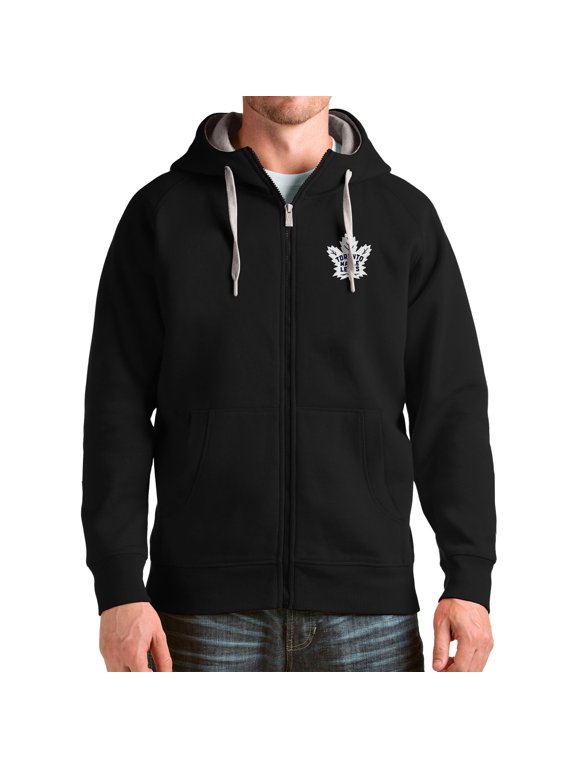 Men's Antigua Black Toronto Maple Leafs Logo Victory Full-Zip Hoodie