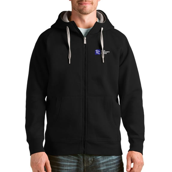 Men's Antigua Black Tulsa Community College Victory Full-Zip Hoodie