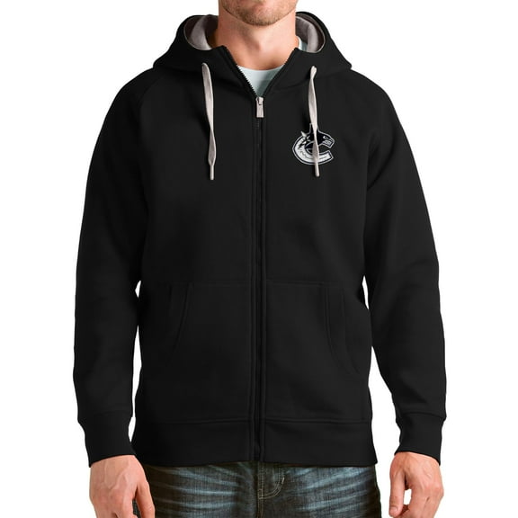 Men's Antigua Black Vancouver Canucks Logo Victory Full-Zip Hoodie