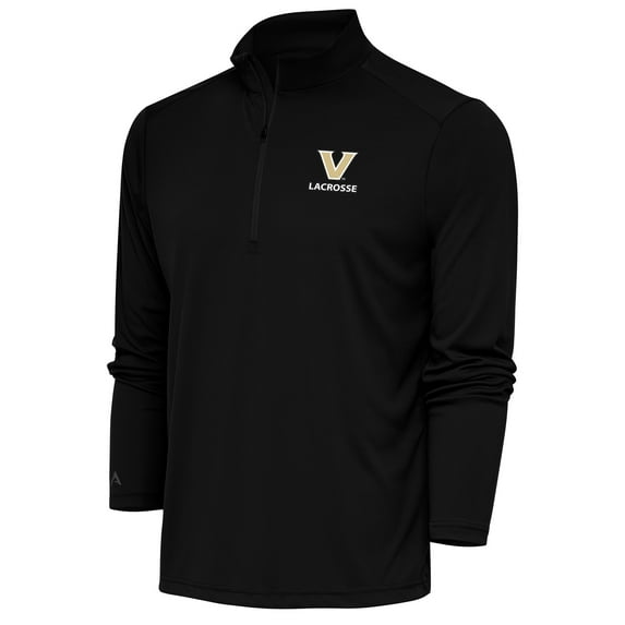 Men's Antigua Black Vanderbilt Commodores Lacrosse Tribute Quarter-Zip Pullover Top